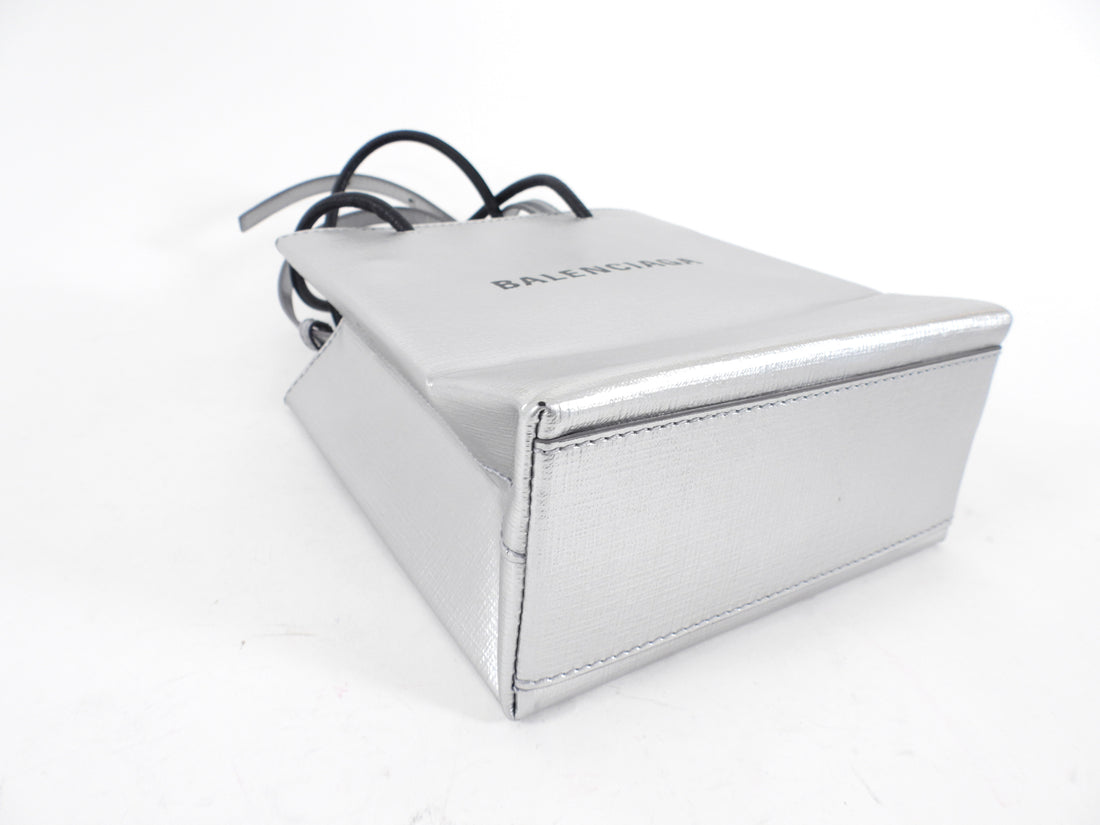 Balenciaga Silver Logo Shopping XXS North South Bag