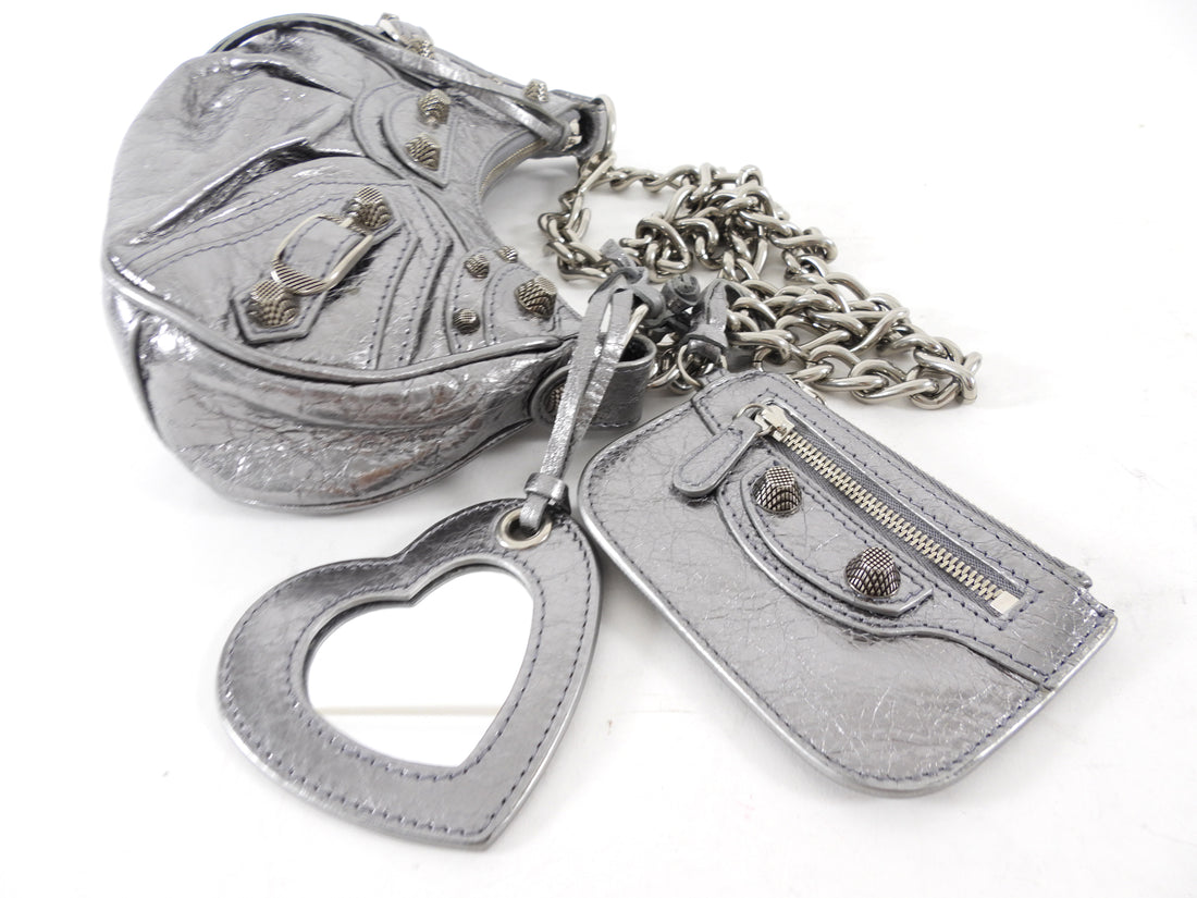 Balenciaga Silver Pewter Le Cagole XS Chain Satchel Bag