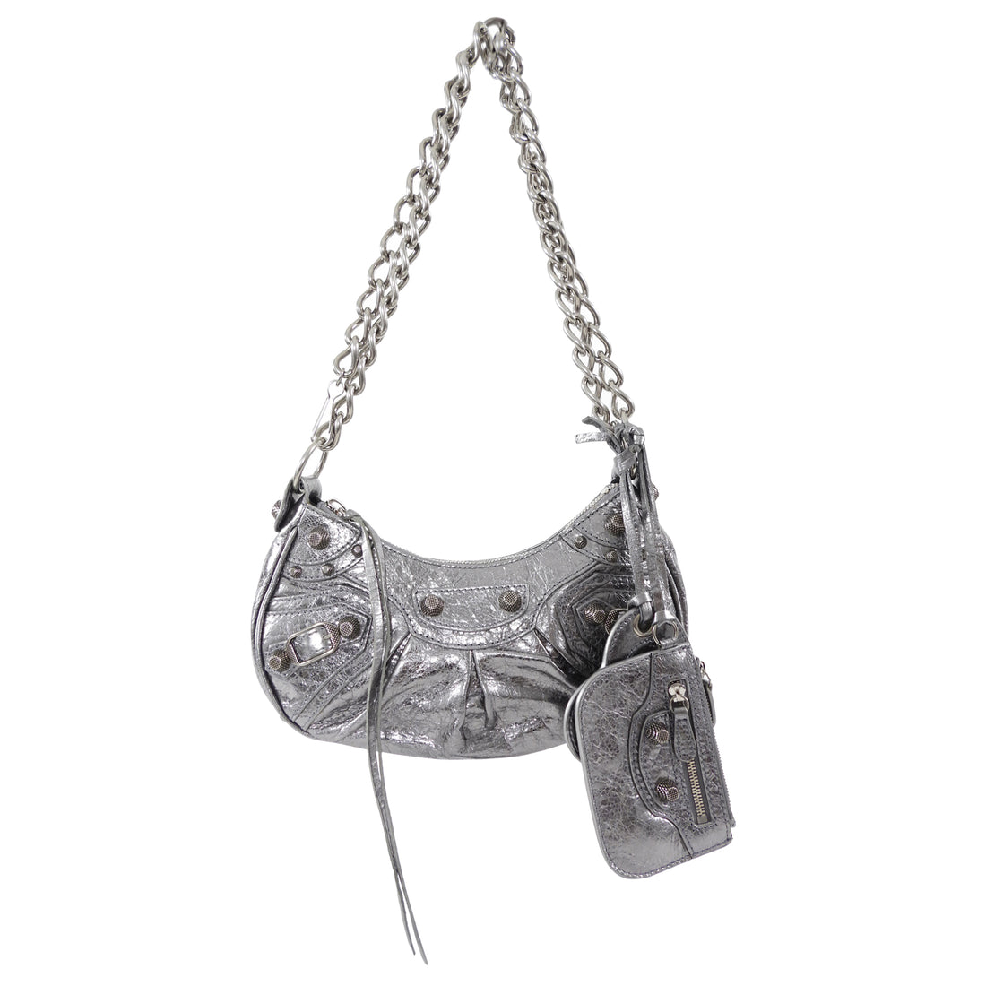 Balenciaga Silver Pewter Le Cagole XS Chain Satchel Bag
