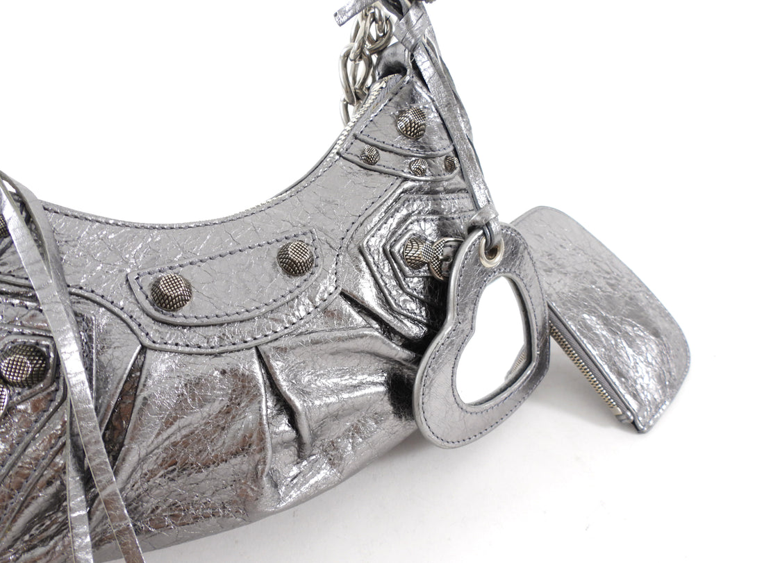 Balenciaga Silver Pewter Le Cagole XS Chain Satchel Bag
