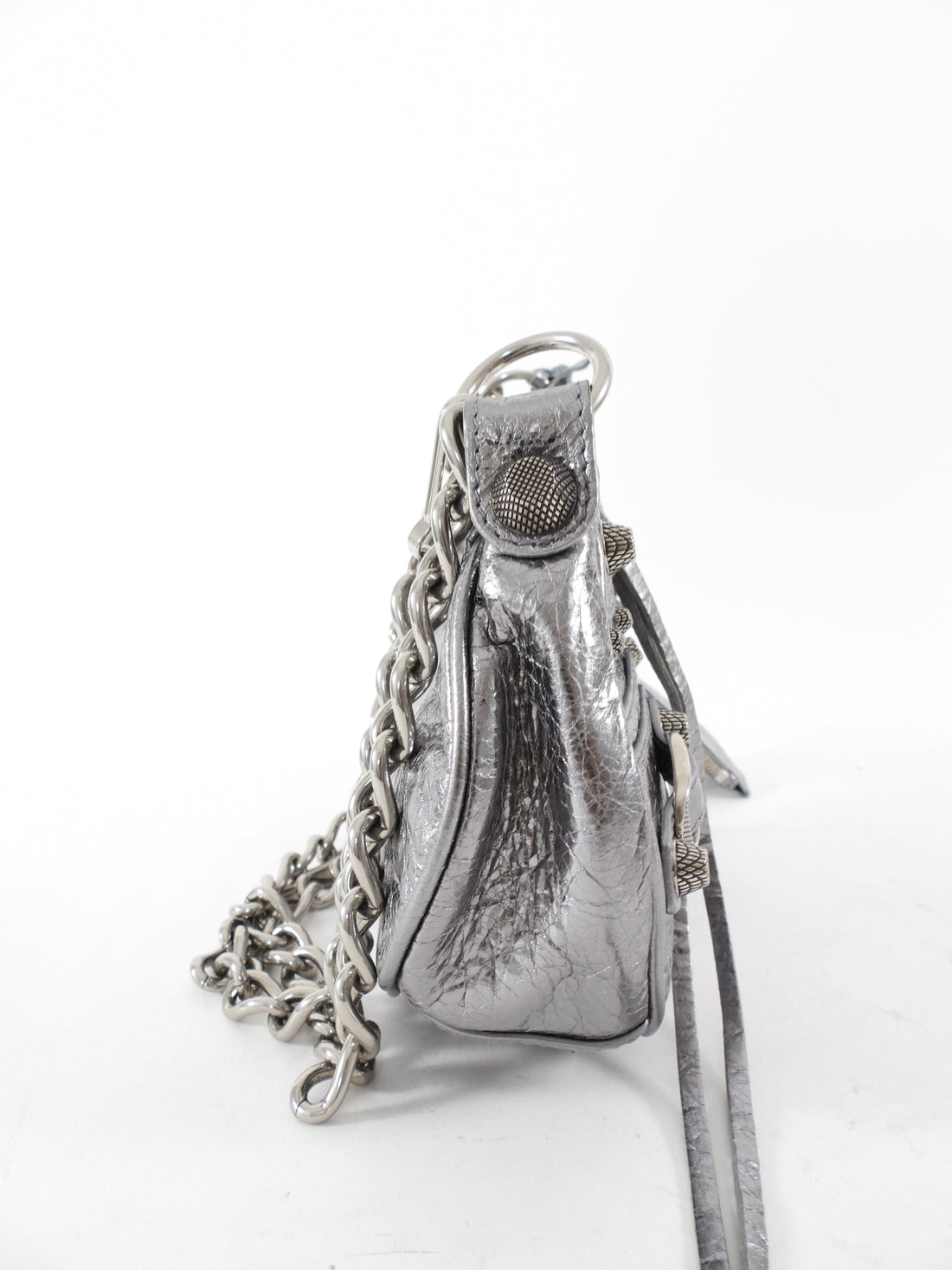 Balenciaga Silver Pewter Le Cagole XS Chain Satchel Bag