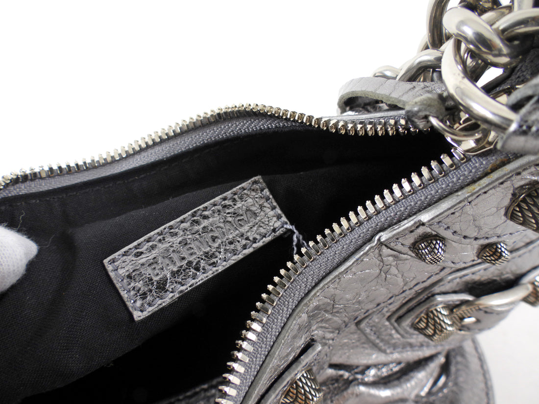 Balenciaga Silver Pewter Le Cagole XS Chain Satchel Bag