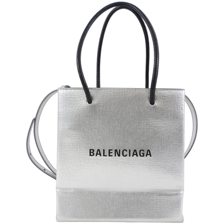 Balenciaga Silver Logo Shopping XXS North South Bag