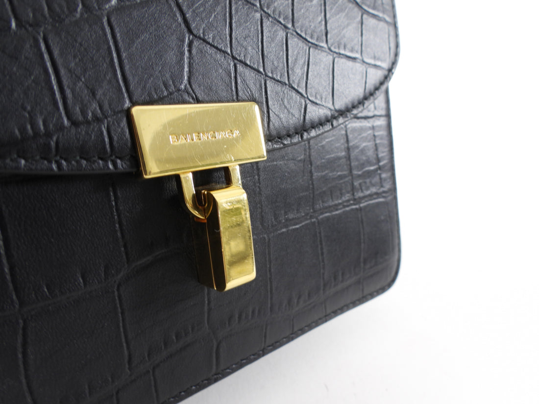 Balenciaga Black Embossed Leather Small Accordion Bag