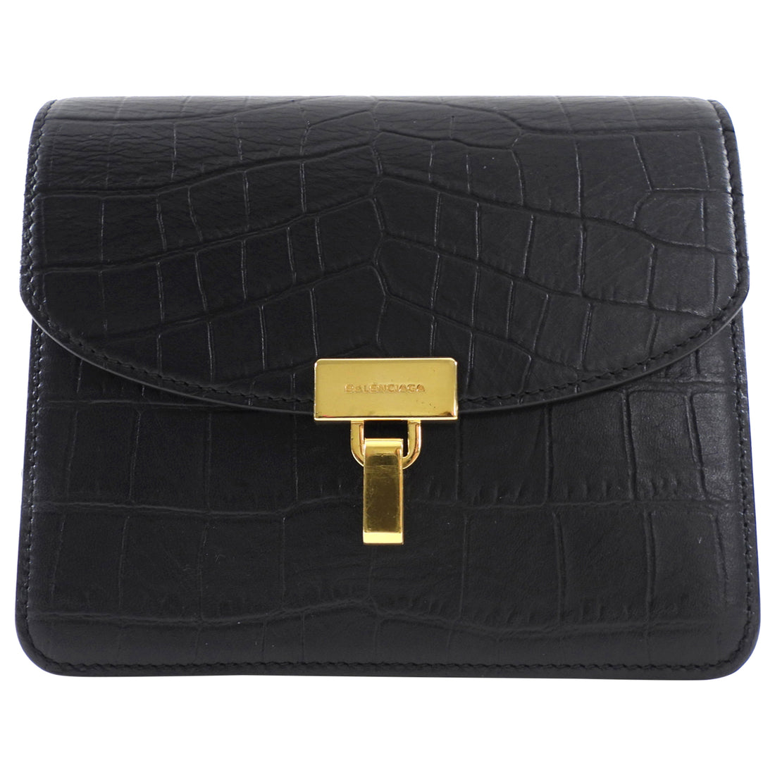 Balenciaga Black Embossed Leather Small Accordion Bag