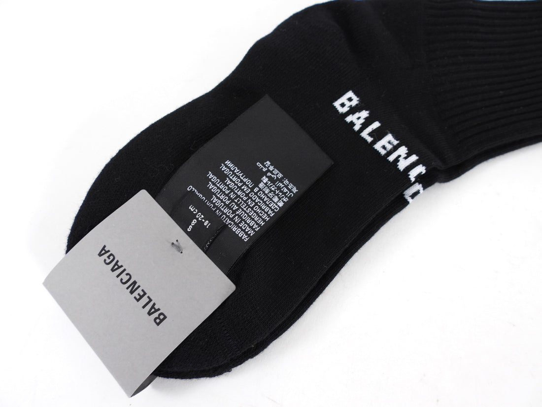 Balenciaga Black Sport Socks with White Logo - S (5-7)