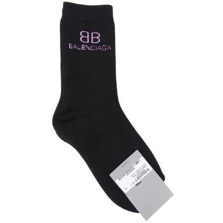 Balenciaga Black and Pink BB Graphic Logo Sport Socks