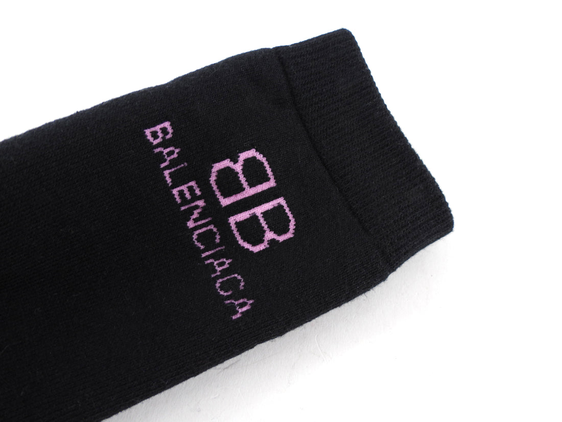 Balenciaga Black and Pink BB Graphic Logo Sport Socks