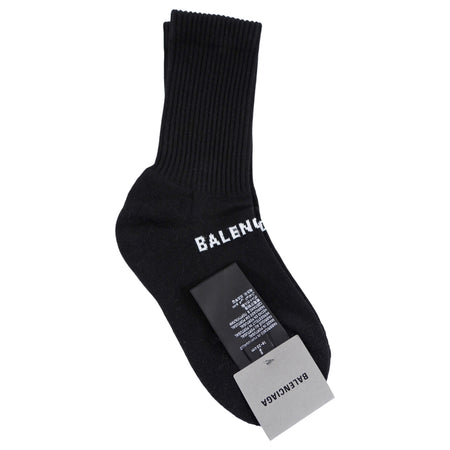 Balenciaga Black Sport Socks with White Logo - S (5-7)