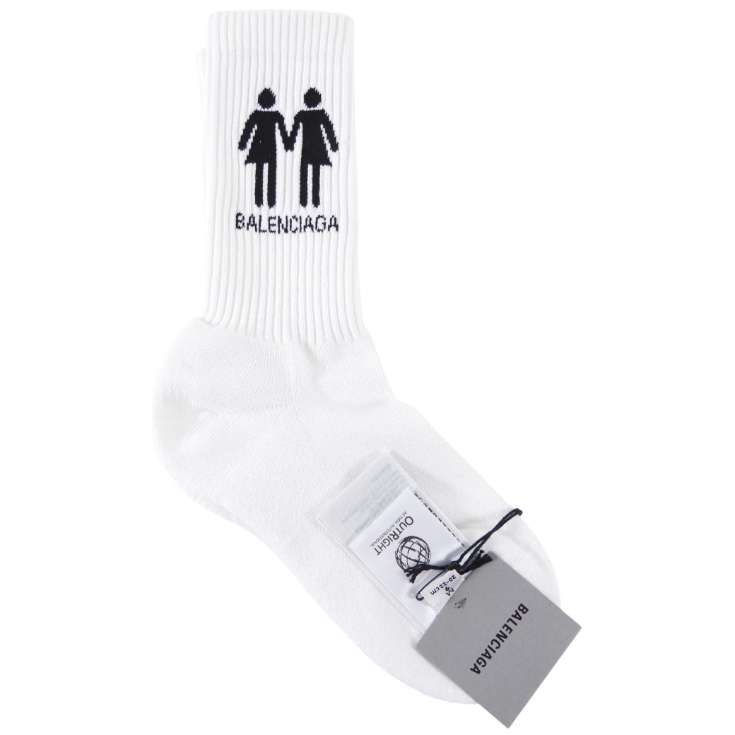 Balenciaga White Pride Tennis Graphic Logo Sport Socks - M