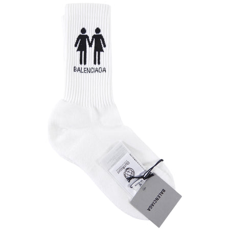 Balenciaga White Pride Tennis Graphic Logo Sport Socks - M