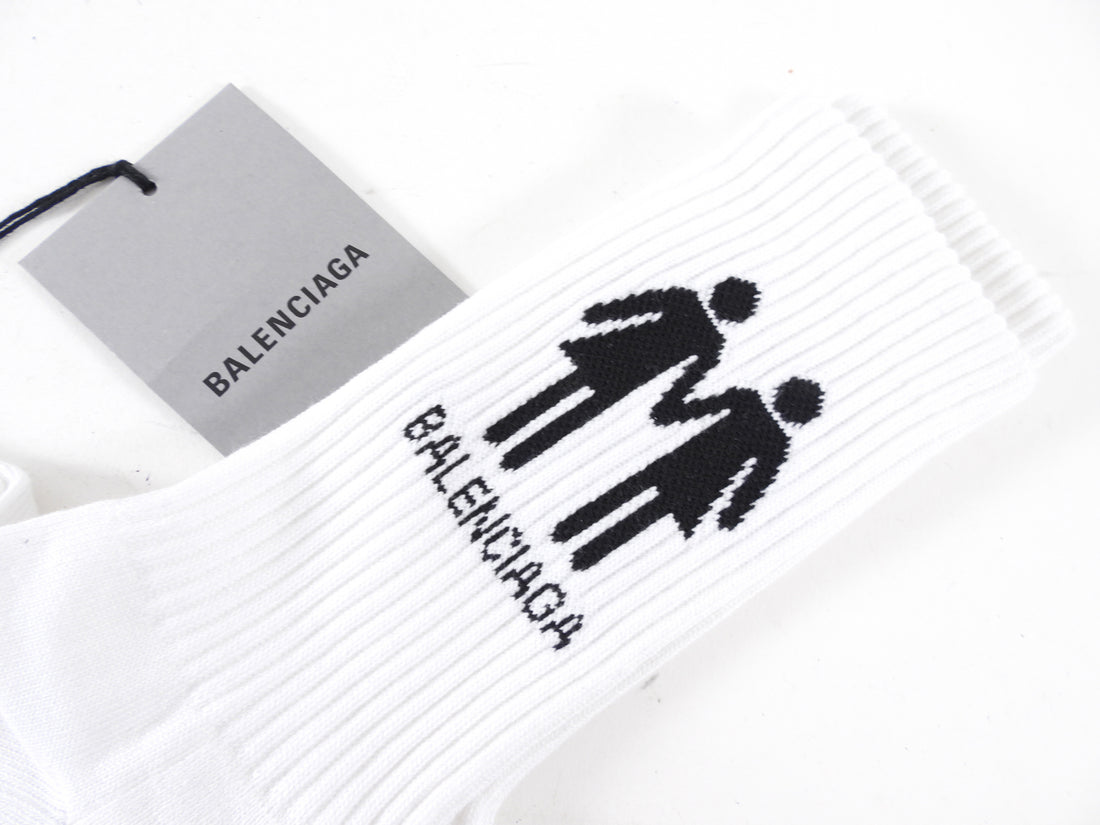 Balenciaga White Pride Tennis Graphic Logo Sport Socks - M