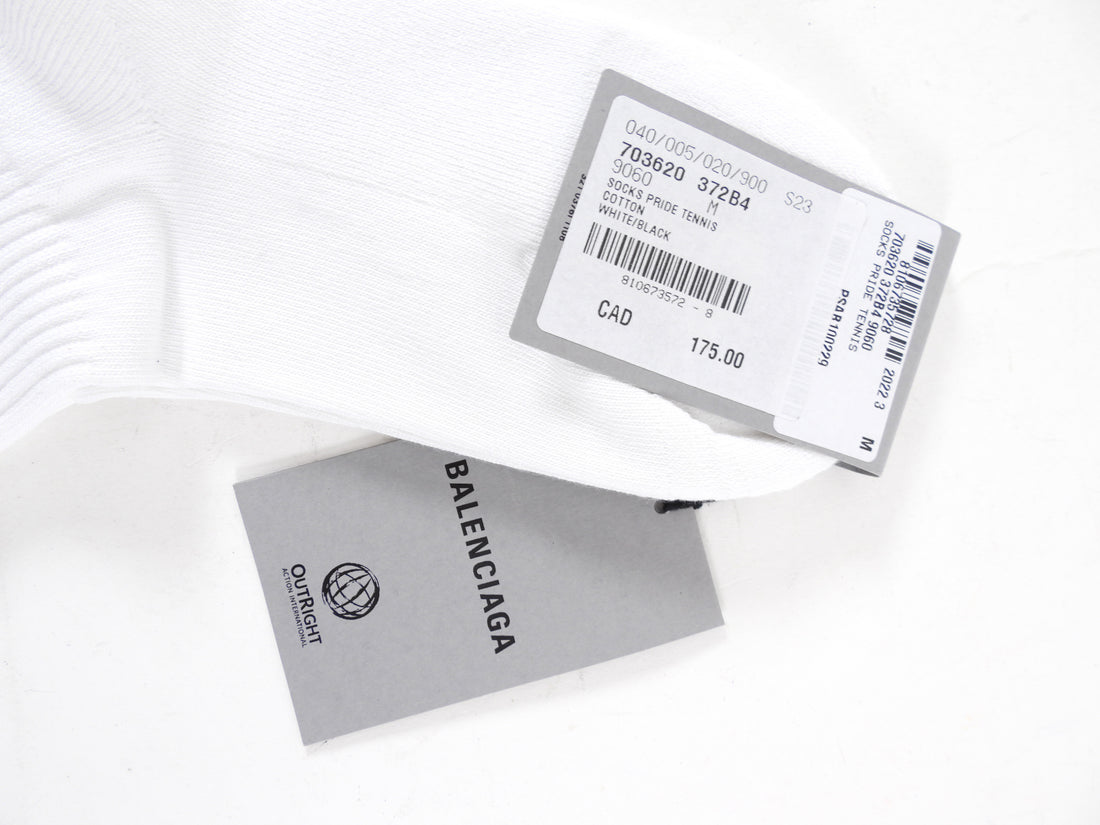 Balenciaga White Pride Tennis Graphic Logo Sport Socks - M