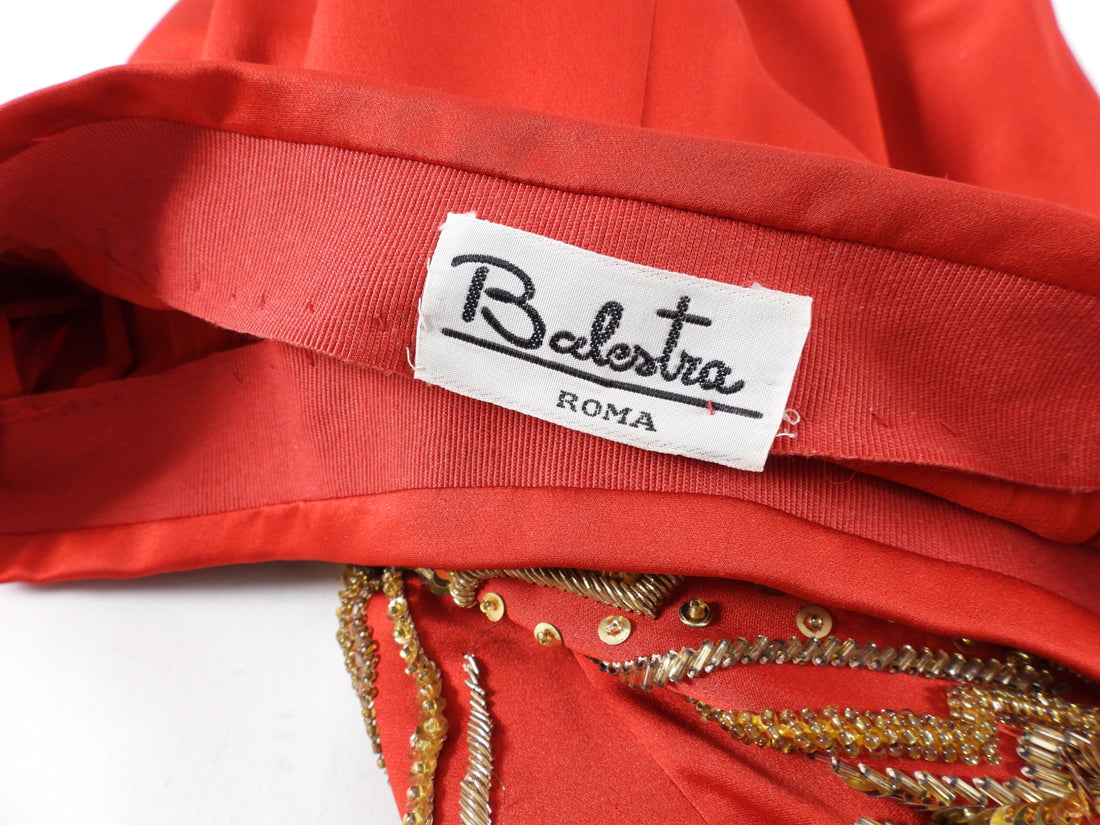 Renato Balestra Haute Couture Vintage 1990's Red Silk Beaded Pant Suit - FR38