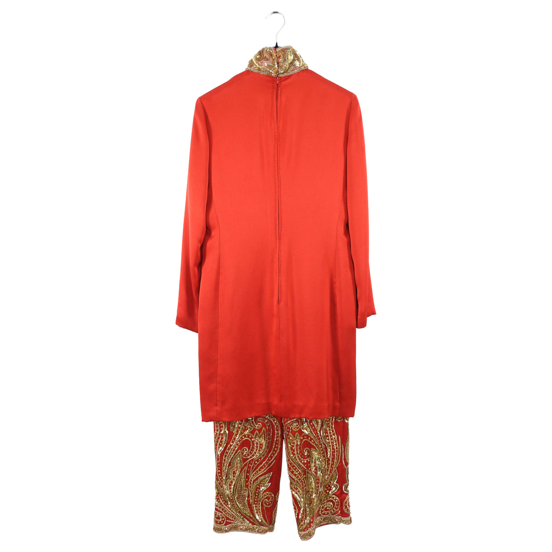 Renato Balestra Haute Couture Vintage 1990's Red Silk Beaded Pant Suit - FR38