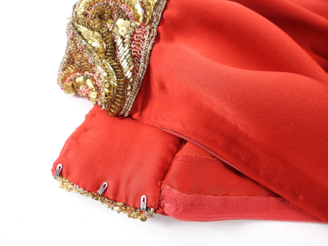 Renato Balestra Haute Couture Vintage 1990's Red Silk Beaded Pant Suit - FR38