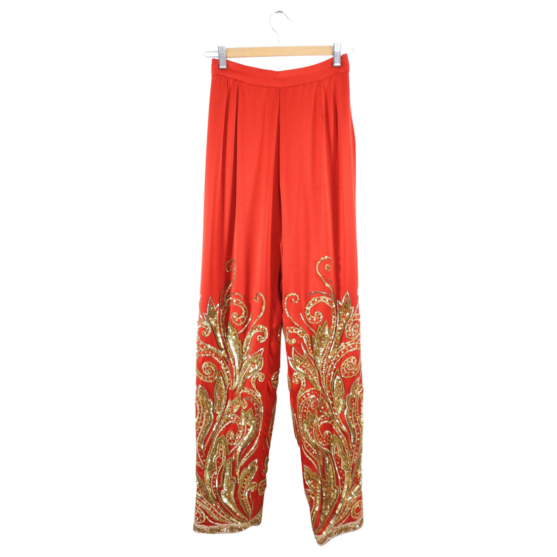 Renato Balestra Haute Couture Vintage 1990's Red Silk Beaded Pant Suit - FR38