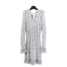 Balmain Ivory White Black Fringe Knit Tweed Dress with Gold Buttons - 6