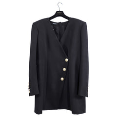 Balmain Black Wool Cache-Coeur Blazer Dress with Gold Buttons