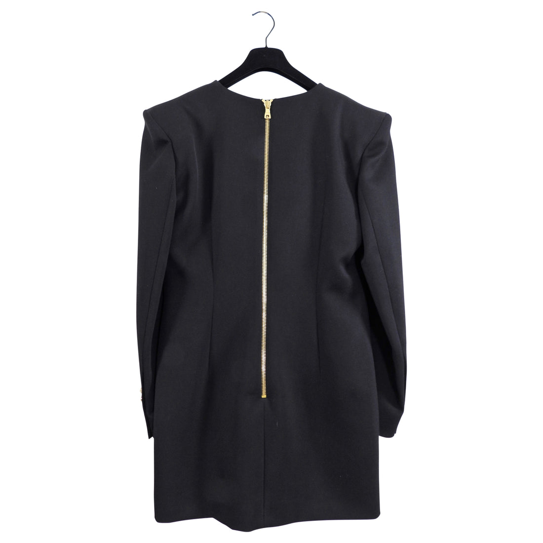 Balmain Black Wool Cache-Coeur Blazer Dress with Gold Buttons - USA 12 I MISS YOU VINTAGE Balmain Black Wool Cache-Coeur Blazer Dress with Gold Buttons - USA 12 I MISS YOU VINTAGE
