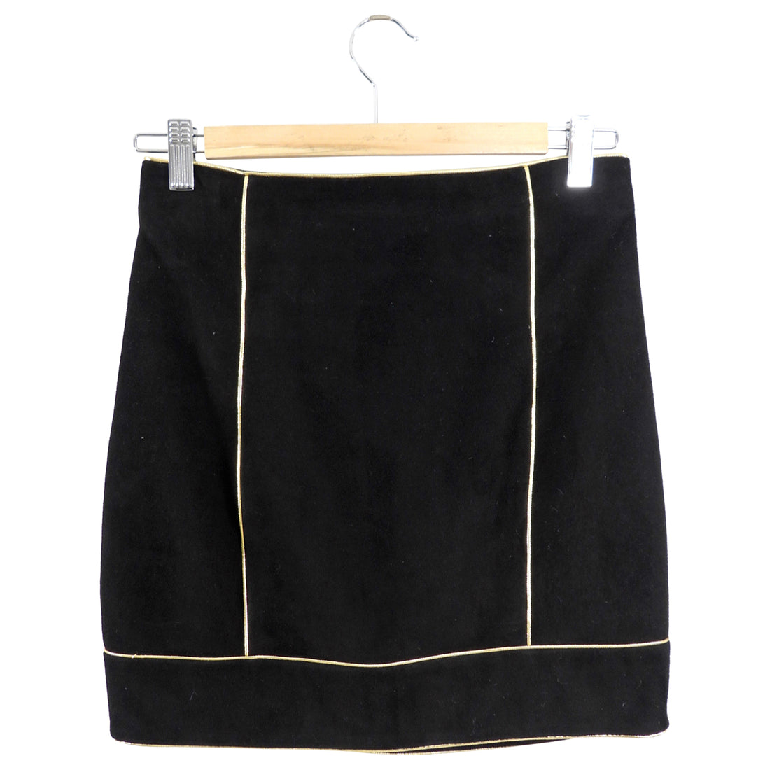 Balmain Black Suede Mini Skirt with Gold Trim - FR36 / USA 4