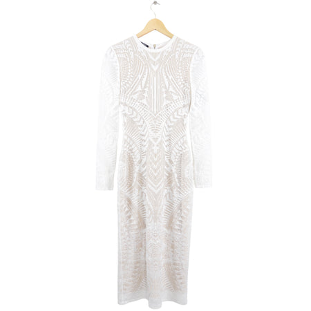 Balmain Resort 2015 White Intarsia Stretch Knit Long Gown Dress - FR36