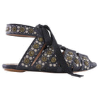 Alaia Black Textured Leather Stud Flat Sandals - 38