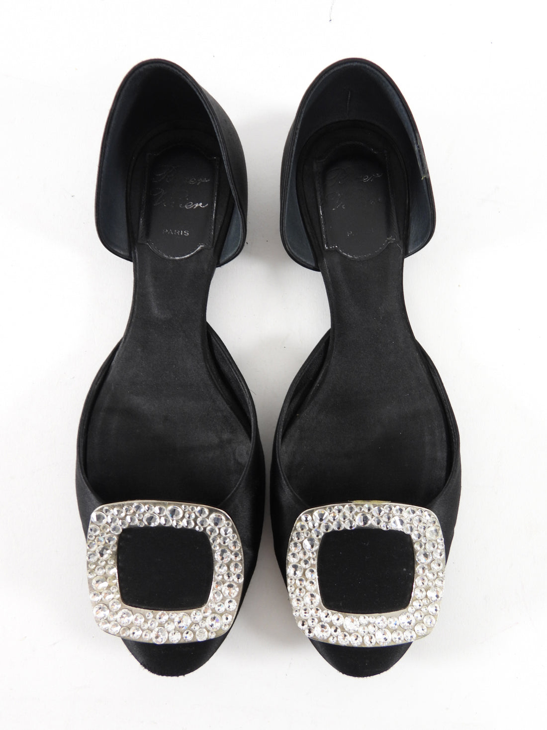 Roger Vivier Black Satin Chips Strass Flat Shoes - 36 / 36.5