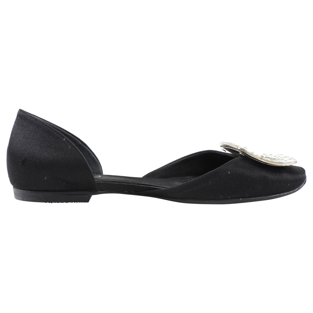 Roger Vivier Black Satin Chips Strass Flat Shoes - 36 / 36.5