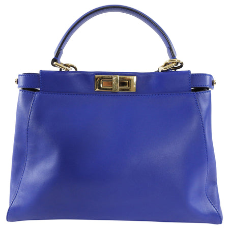 Fendi Blue Leather Peekaboo Medium Bag with Pequin Lining