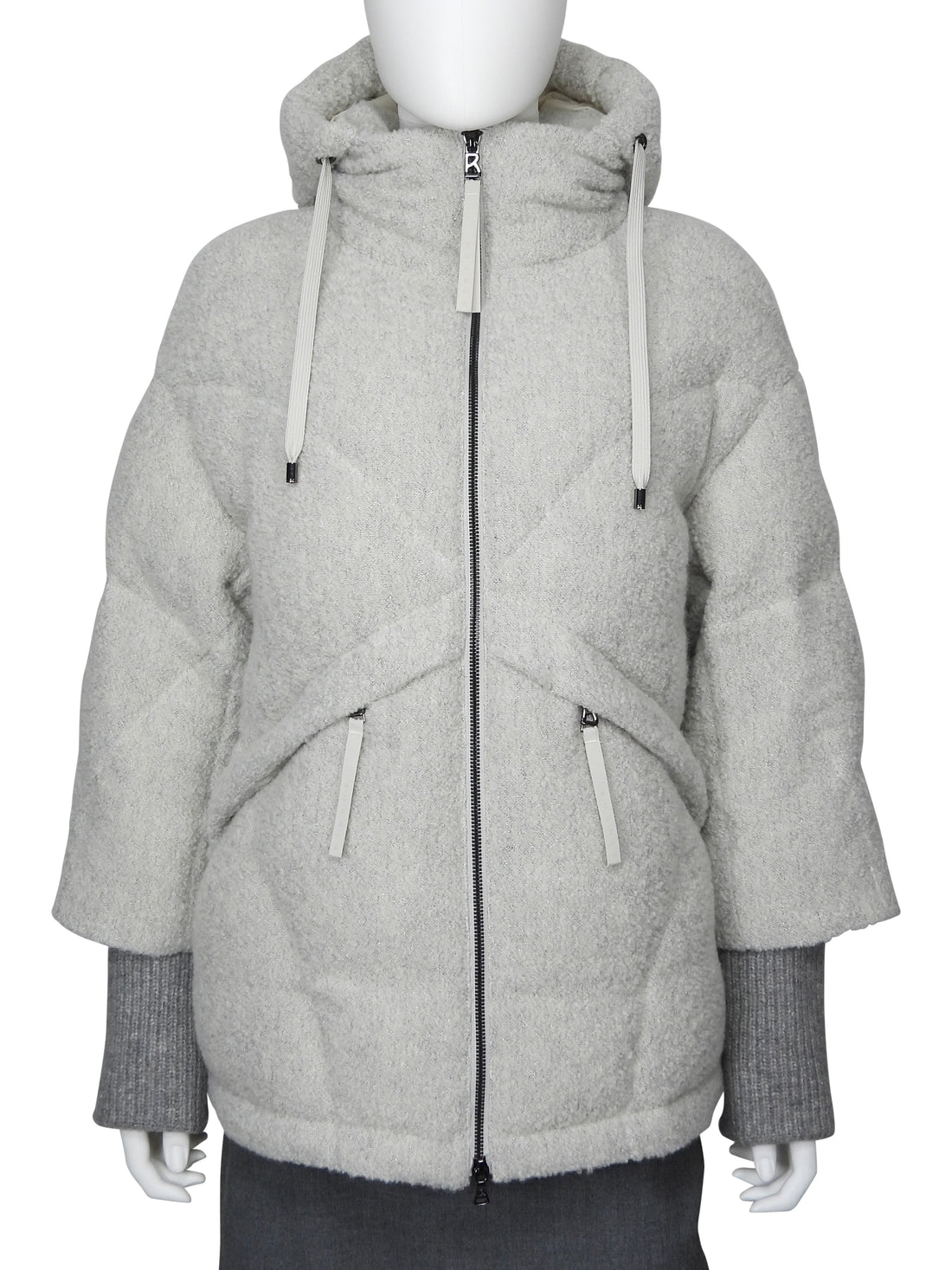 Bogner Light Grey Sheryl Hooded Boucle Wool Puffer Ski Jacket - US 6 / S