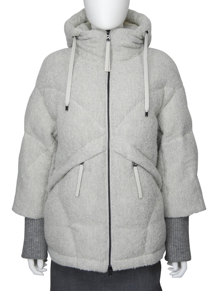 Bogner Light Grey Sheryl Hooded Boucle Wool Puffer Ski Jacket - US 6 / S