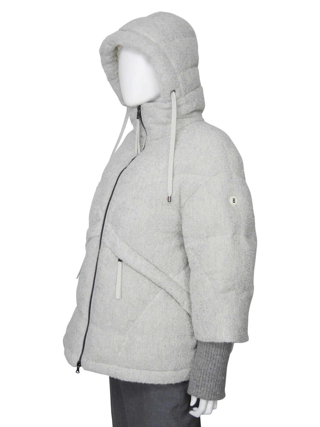 Bogner Light Grey Sheryl Hooded Boucle Wool Puffer Ski Jacket - US 6 / S