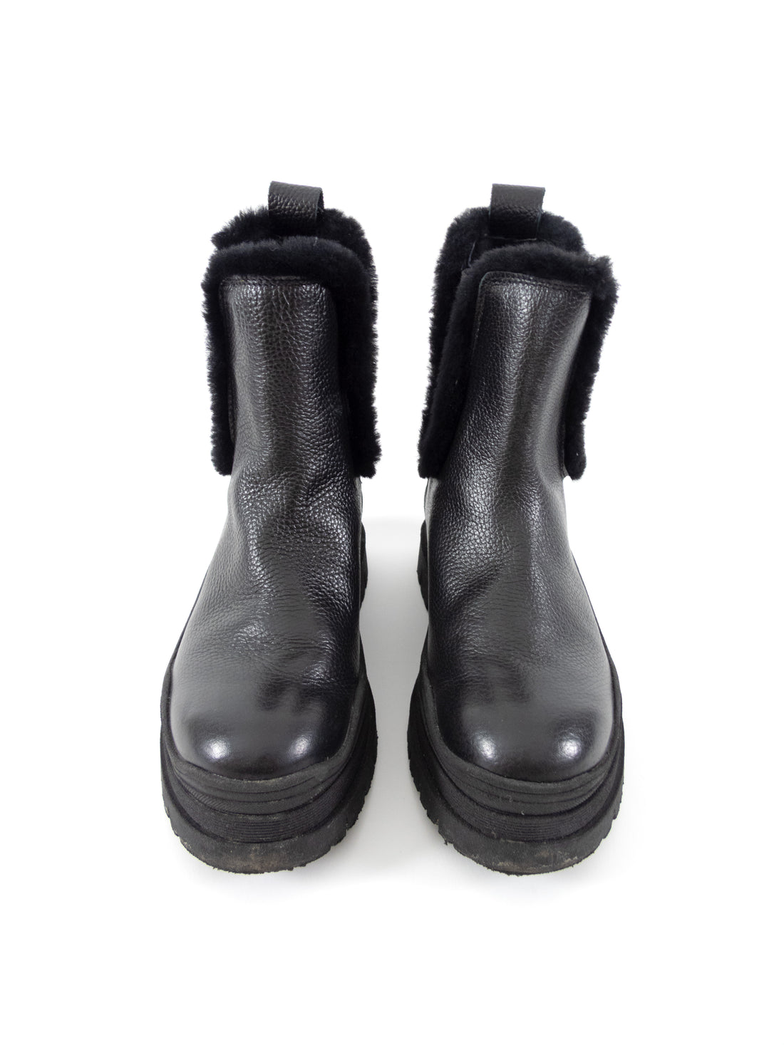 Bogner Black Grained Leather and Shearling Arosa Platform Chelsea Boot - 37