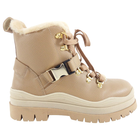 Bogner Beige Arosa Shearling Trim Leather Mountain Boots - 6.5