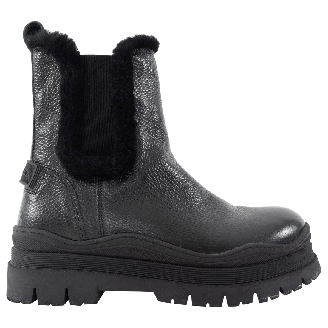 Bogner Black Grained Leather and Shearling Arosa Platform Chelsea Boot - 37