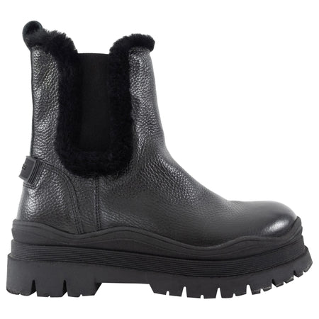 Bogner Black Grained Leather and Shearling Arosa Platform Chelsea Boot - 37