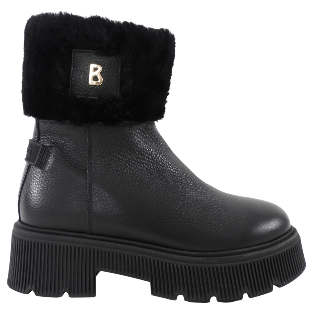 Bogner Black Leather and Shearling Turin 6 Lug Ankle Boot - 37