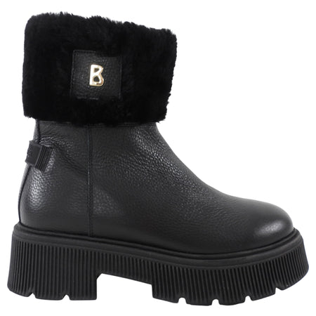 Bogner Black Leather and Shearling Turin 6 Lug Ankle Boot - 37