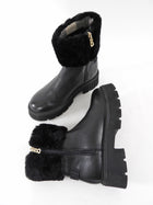 Bogner Black Leather and Shearling Turin 6 Lug Ankle Boot - 37