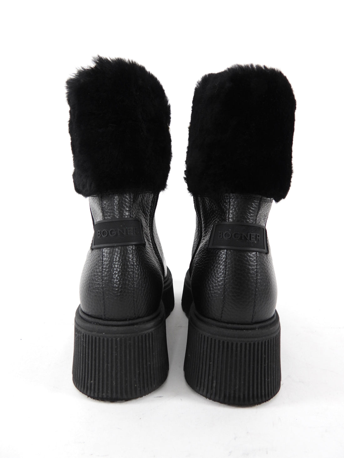 Bogner Black Leather and Shearling Turin 6 Lug Ankle Boot - 37