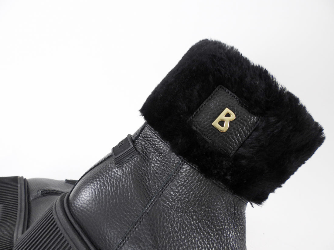Bogner Black Leather and Shearling Turin 6 Lug Ankle Boot - 37