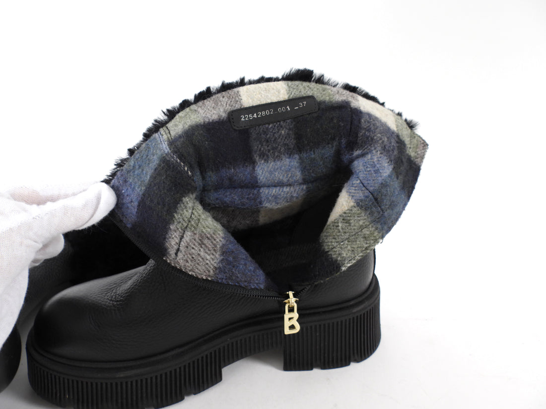 Bogner Black Leather and Shearling Turin 6 Lug Ankle Boot - 37