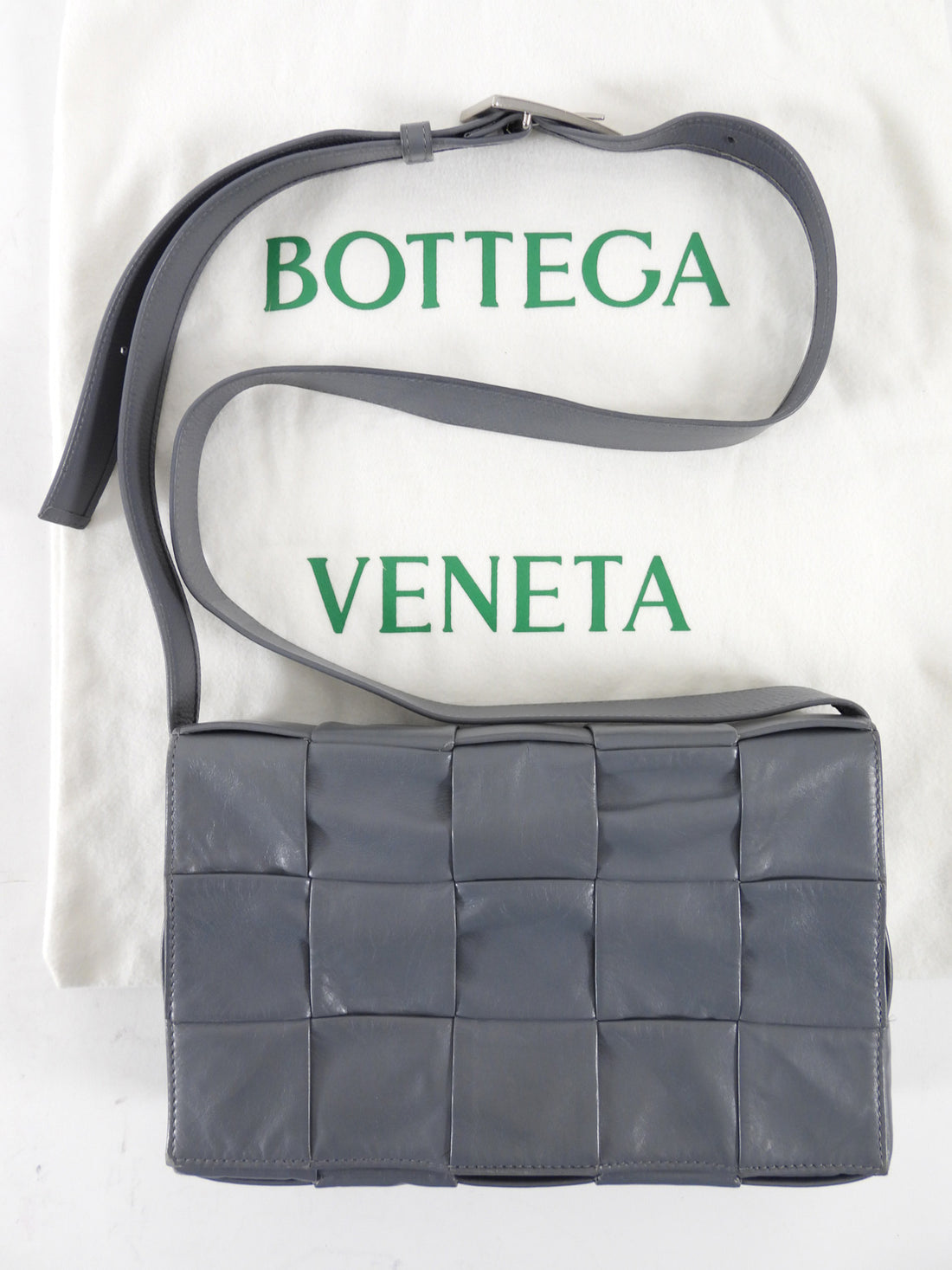 Bottega Veneta Grey Leather Woven Cassette Bag
