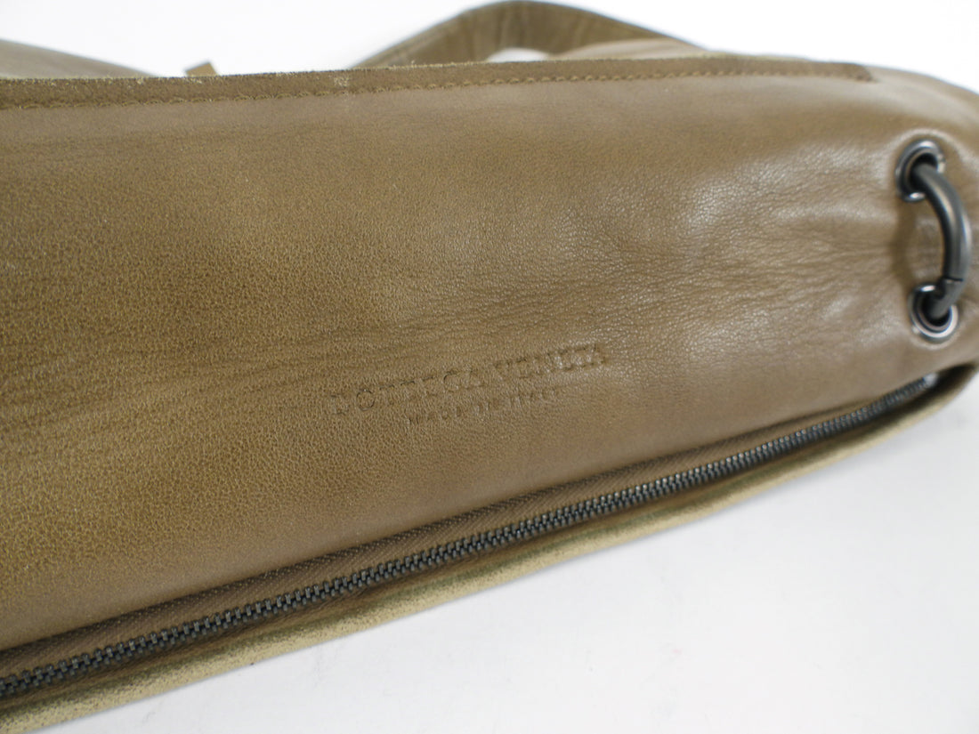 Bottega Veneta Olive Khaki Intrecciato Leather Fringed Shoulder Bag