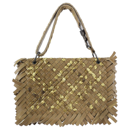 Bottega Veneta Olive Khaki Intrecciato Leather Fringed Shoulder Bag