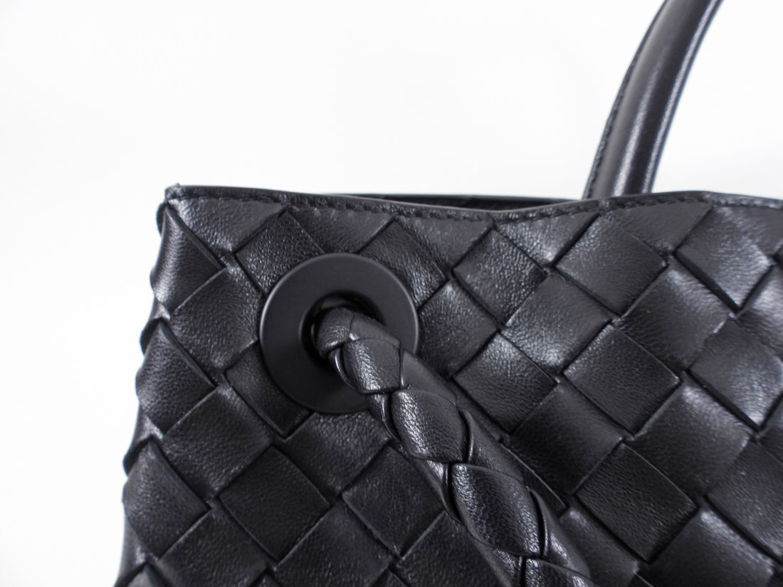 Bottega Veneta Andiamo Black Intrecciato Leather Two Way Tote Bag