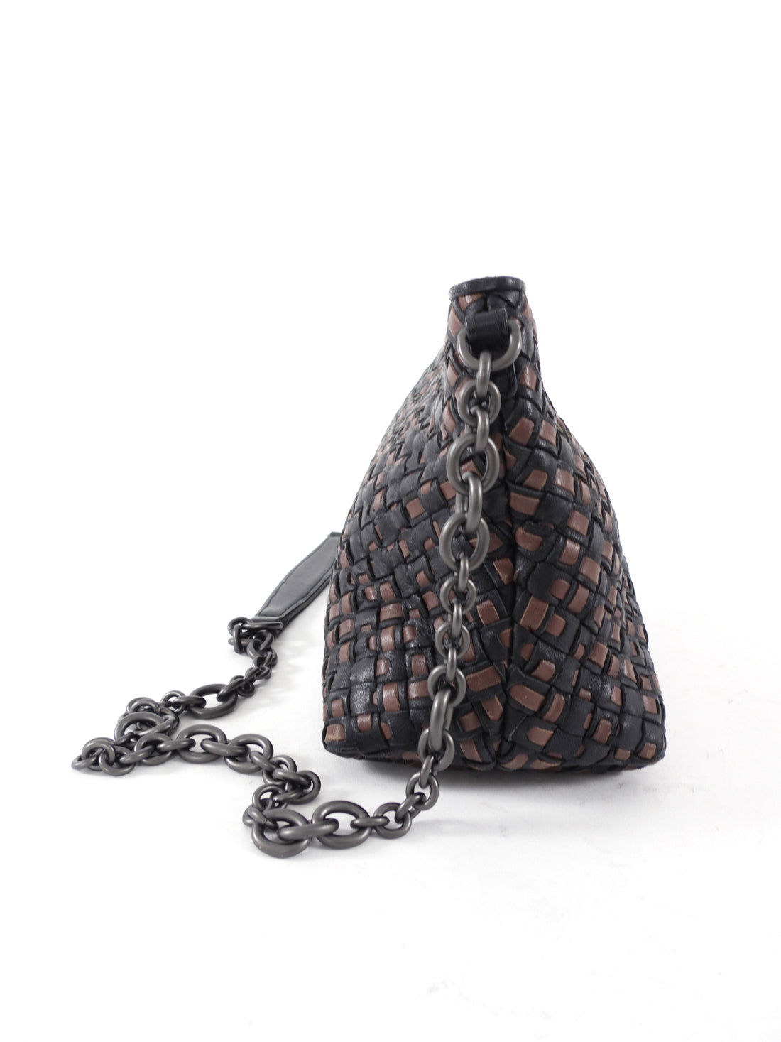 Bottega Veneta Black and Brown Intrecciato Leather Chain Bag
