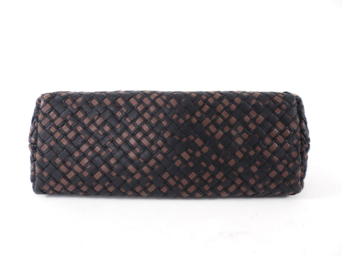 Bottega Veneta Black and Brown Intrecciato Leather Chain Bag