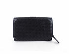 Bottega Venetta Black Intrecciato Leather French Wallet